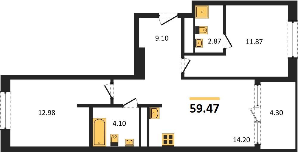 Фото №1: 2-комнатная квартира 59&nbsp;м², 7/18&nbsp;эт. - Краснодар, Карасунский внутригородской округ, Хлопчато-бумажный Комбинат, мкр. жилой квартал Патрики