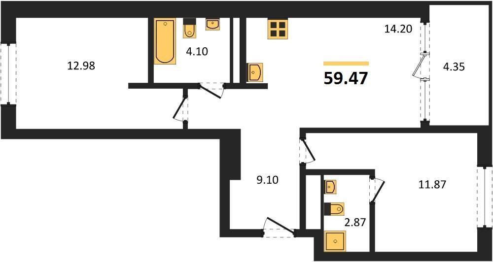 Фото №1: 2-комнатная квартира 59&nbsp;м², 7/18&nbsp;эт. - Краснодар, Карасунский внутригородской округ, Хлопчато-бумажный Комбинат, мкр. жилой квартал Патрики