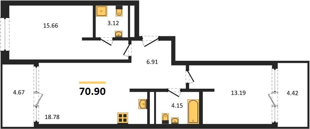 Фото №1: 2-комнатная квартира 70&nbsp;м², 15/18&nbsp;эт. - Краснодар, Карасунский внутригородской округ, Хлопчато-бумажный Комбинат, мкр. жилой квартал Патрики