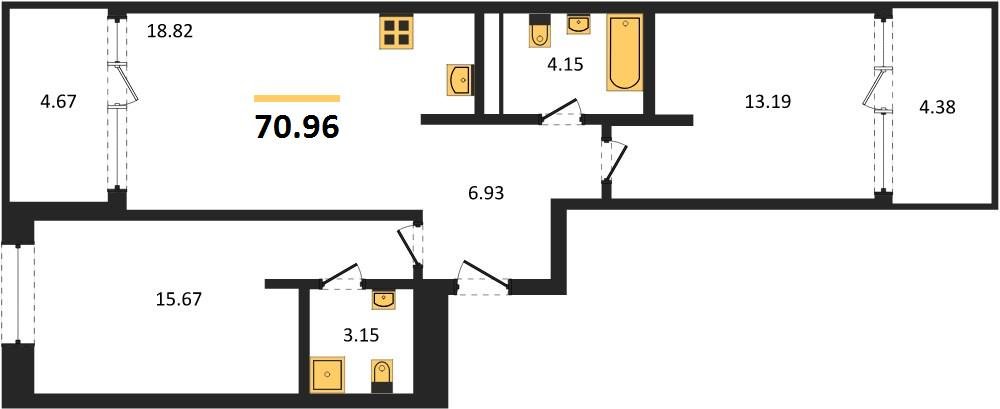 Фото №1: 2-комнатная квартира 70&nbsp;м², 14/18&nbsp;эт. - Краснодар, Карасунский внутригородской округ, Хлопчато-бумажный Комбинат, мкр. жилой квартал Патрики