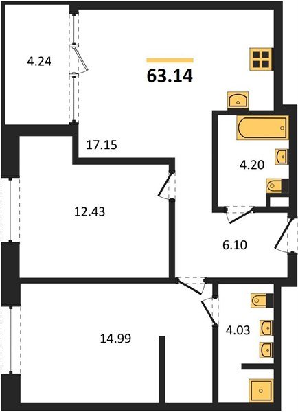 Фото №1: 2-комнатная квартира 63&nbsp;м², 11/18&nbsp;эт. - Краснодар, Карасунский внутригородской округ, Хлопчато-бумажный Комбинат, мкр. жилой квартал Патрики
