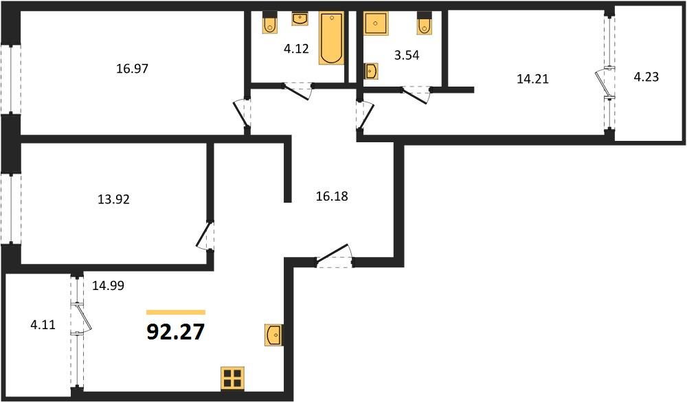 Фото №1: 3-комнатная квартира 92&nbsp;м², 10/18&nbsp;эт. - Краснодар, Карасунский внутригородской округ, Хлопчато-бумажный Комбинат, мкр. жилой квартал Патрики