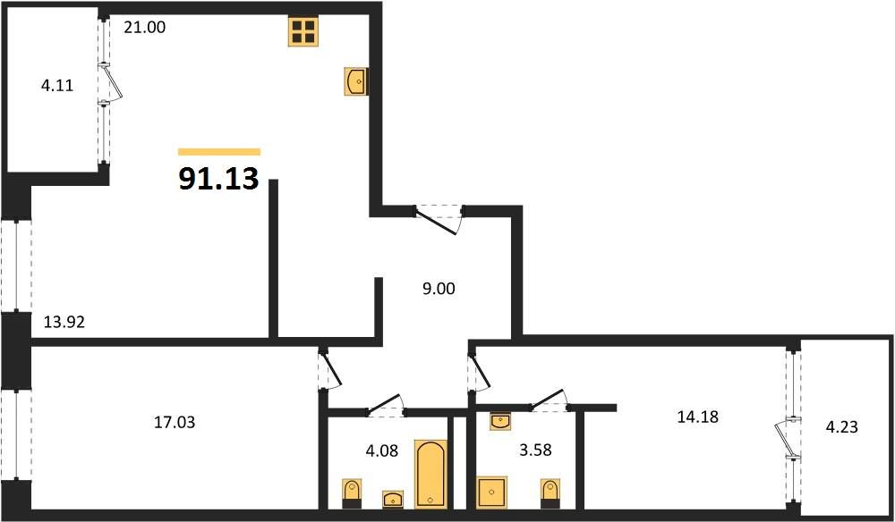 Фото №1: 3-комнатная квартира 91&nbsp;м², 12/18&nbsp;эт. - Краснодар, Карасунский внутригородской округ, Хлопчато-бумажный Комбинат, мкр. жилой квартал Патрики