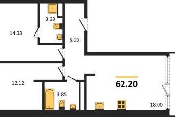 Фото №1: 2-комнатная квартира 62 м², 7/18 эт. - Краснодар, мкр. жилой квартал Патрики,