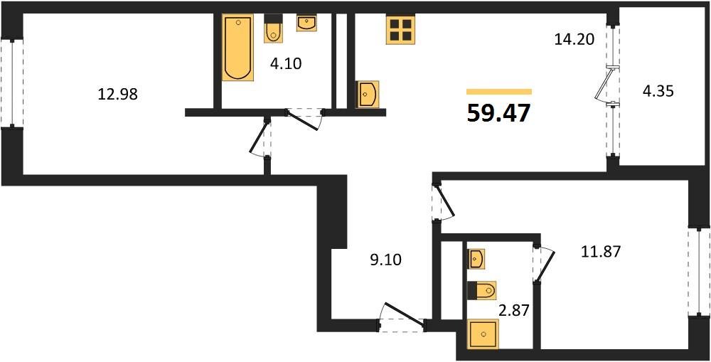 Фото №1: 2-комнатная квартира 59&nbsp;м², 7/18&nbsp;эт. - Краснодар, Карасунский внутригородской округ, Хлопчато-бумажный Комбинат, мкр. жилой квартал Патрики