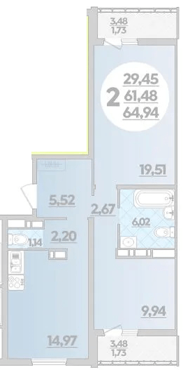 Фото №1: 2-комнатная квартира 64&nbsp;м², 11/16&nbsp;эт. - Краснодар, Прикубанский внутригородской округ, Восточный, мкр. жилой комплекс Квартал № 6