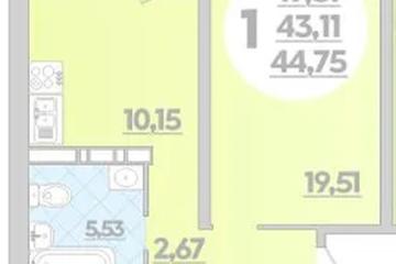Фото №1: 1-комнатная квартира 44 м², 9/16 эт. - Краснодар, мкр. жилой комплекс Квартал № 6,
