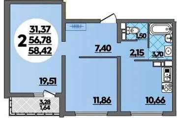 Фото №1: 2-комнатная квартира 58 м², 15/16 эт. - Краснодар, мкр. жилой комплекс Квартал № 6,