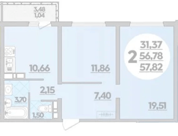 Фото №1: 2-комнатная квартира 57&nbsp;м², 7/16&nbsp;эт. - Краснодар, Прикубанский внутригородской округ, Восточный, мкр. жилой комплекс Квартал № 6