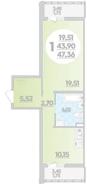 Фото №1: 1-комнатная квартира 47&nbsp;м², 1/16&nbsp;эт. - Краснодар, Прикубанский внутригородской округ, Восточный, мкр. жилой комплекс Квартал № 6