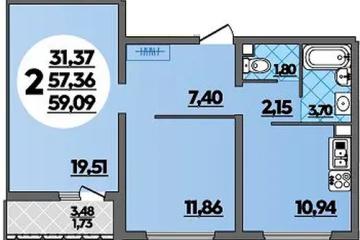 Фото №1: 2-комнатная квартира 59 м², 1/16 эт. - Краснодар, мкр. жилой комплекс Квартал № 6,