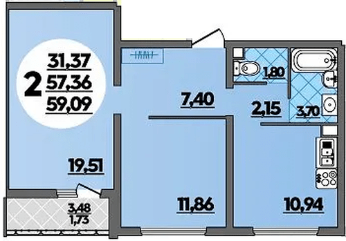 Фото №1: 2-комнатная квартира 59&nbsp;м², 1/16&nbsp;эт. - Краснодар, Прикубанский внутригородской округ, Восточный, мкр. жилой комплекс Квартал № 6