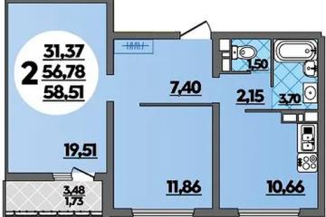 Фото №1: 2-комнатная квартира 58 м², 14/16 эт. - Краснодар, мкр. жилой комплекс Квартал № 6,