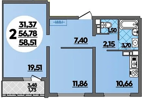 Фото №1: 2-комнатная квартира 58&nbsp;м², 14/16&nbsp;эт. - Краснодар, Прикубанский внутригородской округ, Восточный, мкр. жилой комплекс Квартал № 6
