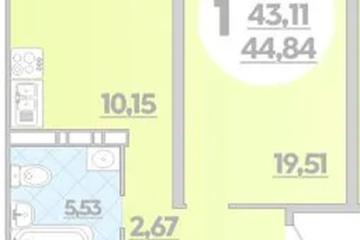 Фото №1: 1-комнатная квартира 44 м², 11/16 эт. - Краснодар, мкр. жилой комплекс Квартал № 6,