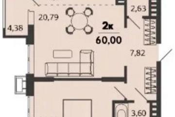 Фото №1: 1-комнатная квартира 60 м², 7/9 эт. - Знаменский, мкр. Родные Просторы,