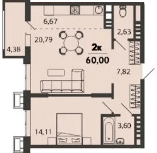 Фото №1: 1-комнатная квартира 60&nbsp;м², 7/9&nbsp;эт. - Знаменский, Карасунский внутригородской округ, мкр. Родные Просторы