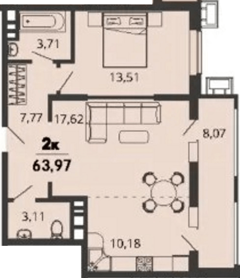 Фото №1: 1-комнатная квартира 63&nbsp;м², 6/9&nbsp;эт. - Знаменский, Карасунский внутригородской округ, мкр. Родные Просторы