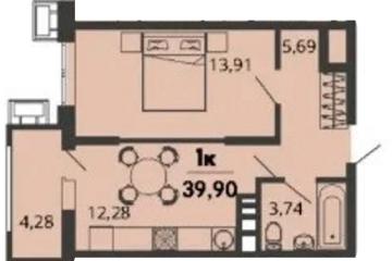 Фото №1: 1-комнатная квартира 39 м², 4/9 эт. - Знаменский, мкр. Родные Просторы,