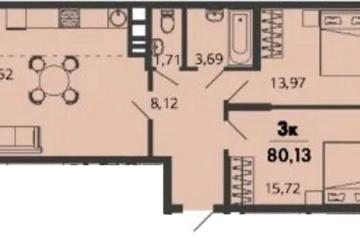 Фото №1: 2-комнатная квартира 80 м², 3/9 эт. - Знаменский, мкр. Родные Просторы,