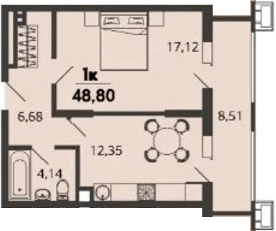 Фото №1: 1-комнатная квартира 48&nbsp;м², 2/9&nbsp;эт. - Знаменский, Карасунский внутригородской округ, мкр. Родные Просторы