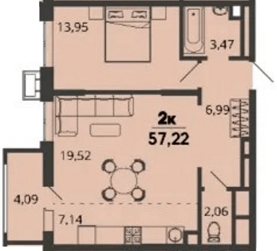 Фото №1: 1-комнатная квартира 57&nbsp;м², 2/9&nbsp;эт. - Знаменский, Карасунский внутригородской округ, мкр. Родные Просторы