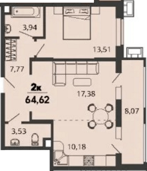Фото №1: 1-комнатная квартира 64&nbsp;м², 2/9&nbsp;эт. - Знаменский, Карасунский внутригородской округ, мкр. Родные Просторы
