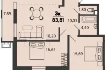 Фото №1: 2-комнатная квартира 83 м², 2/9 эт. - Знаменский, мкр. Родные Просторы,