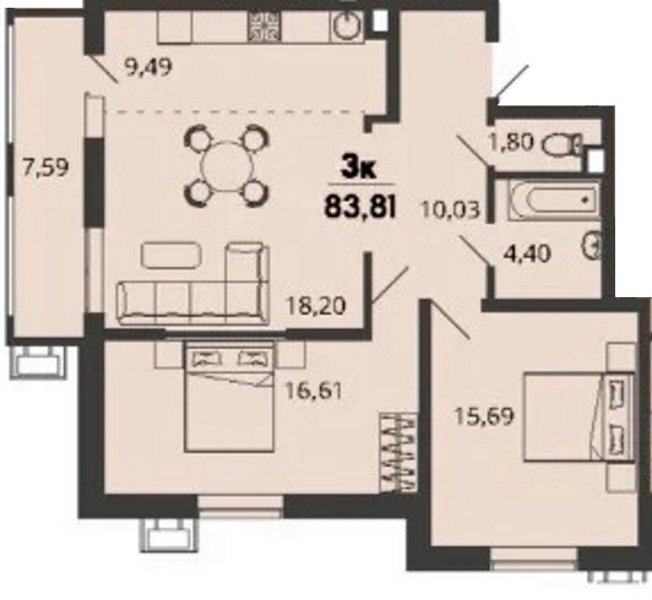 Фото №1: 2-комнатная квартира 83&nbsp;м², 2/9&nbsp;эт. - Знаменский, Карасунский внутригородской округ, мкр. Родные Просторы