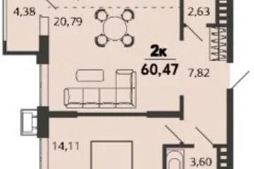Фото №1: 1-комнатная квартира 60 м², 2/9 эт. - Знаменский, мкр. Родные Просторы,