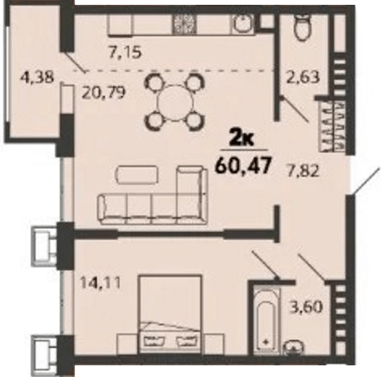 Фото №1: 1-комнатная квартира 60&nbsp;м², 2/9&nbsp;эт. - Знаменский, Карасунский внутригородской округ, мкр. Родные Просторы