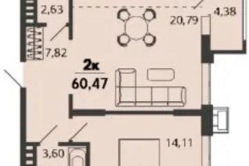 Фото №1: 1-комнатная квартира 60 м², 2/9 эт. - Знаменский, мкр. Родные Просторы,