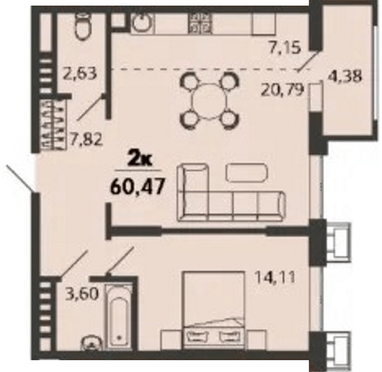 Фото №1: 1-комнатная квартира 60&nbsp;м², 2/9&nbsp;эт. - Знаменский, Карасунский внутригородской округ, мкр. Родные Просторы