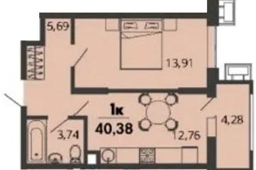 Фото №1: 1-комнатная квартира 40 м², 2/9 эт. - Знаменский, мкр. Родные Просторы,
