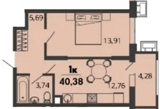 Фото №1: 1-комнатная квартира 40&nbsp;м², 2/9&nbsp;эт. - Знаменский, Карасунский внутригородской округ, мкр. Родные Просторы