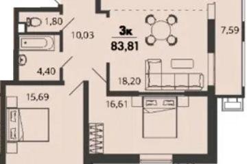 Фото №1: 2-комнатная квартира 83 м², 2/9 эт. - Знаменский, мкр. Родные Просторы,