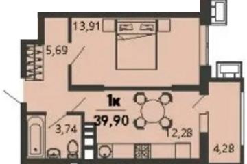 Фото №1: 1-комнатная квартира 39 м², 4/9 эт. - Знаменский, мкр. Родные Просторы,