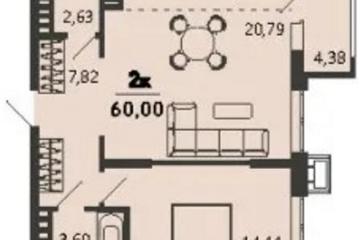 Фото №1: 1-комнатная квартира 60&nbsp;м², 6/9&nbsp;эт. - Знаменский, мкр. Родные Просторы, 