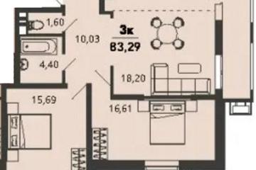 Фото №1: 2-комнатная квартира 83&nbsp;м², 8/9&nbsp;эт. - Знаменский, мкр. Родные Просторы, 