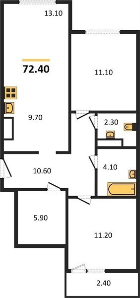 Фото №1: 2-комнатная квартира 72&nbsp;м², 3/8&nbsp;эт. - Краснодар, Прикубанский внутригородской округ, мкр. жилой комплекс Югге