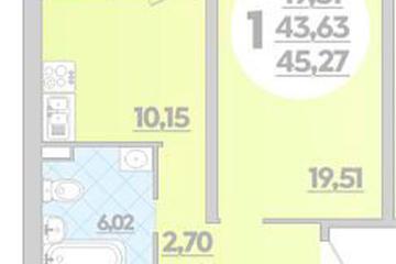 Фото №1: 1-комнатная квартира 45 м², 1/16 эт. - Краснодар, мкр. жилой комплекс Квартал № 6,