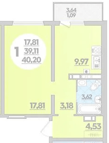 Фото №1: 1-комнатная квартира 40&nbsp;м², 7/8&nbsp;эт. - Лабинск, мкр. ЖК Первый, ул. Калинина, 309