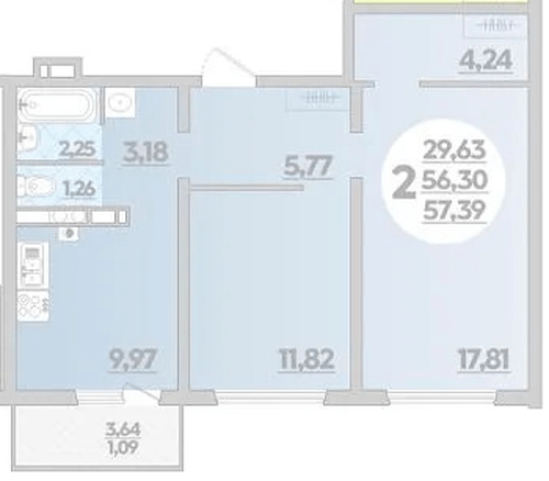 Фото №1: 2-комнатная квартира 57&nbsp;м², 7/8&nbsp;эт. - Лабинск, мкр. ЖК Первый, ул. Калинина, 309
