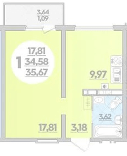 Фото №1: 1-комнатная квартира 35&nbsp;м², 3/8&nbsp;эт. - Лабинск, мкр. ЖК Первый, ул. Калинина, 309