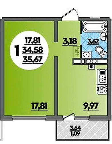 Фото №1: 1-комнатная квартира 35&nbsp;м², 8/8&nbsp;эт. - Лабинск, мкр. ЖК Первый, ул. Калинина, 309