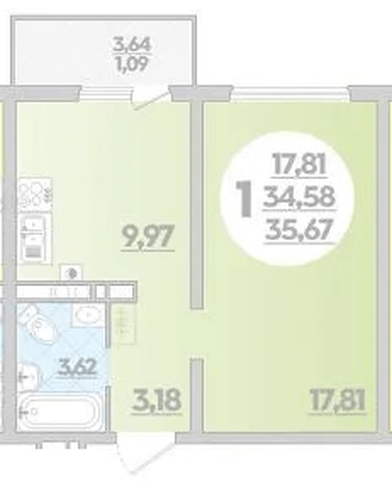 Фото №1: 1-комнатная квартира 35&nbsp;м², 2/8&nbsp;эт. - Лабинск, мкр. ЖК Первый, ул. Калинина, 309