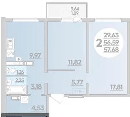 Фото №1: 2-комнатная квартира 57&nbsp;м², 6/8&nbsp;эт. - Лабинск, мкр. ЖК Первый, ул. Калинина, 309
