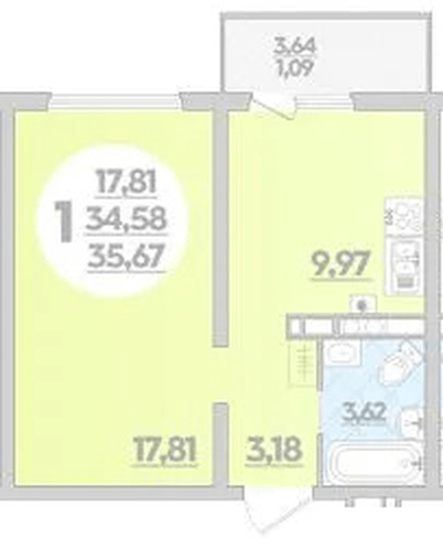 Фото №1: 1-комнатная квартира 35&nbsp;м², 8/8&nbsp;эт. - Лабинск, мкр. ЖК Первый, ул. Калинина, 309