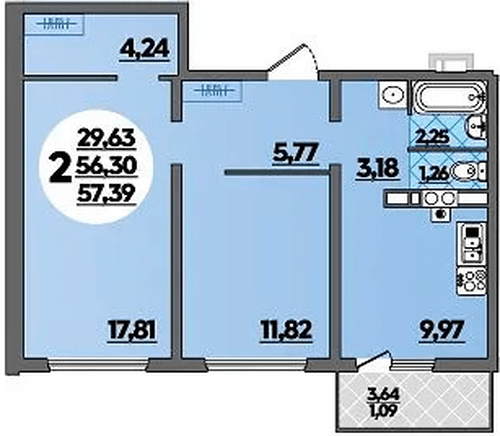 Фото №1: 2-комнатная квартира 57&nbsp;м², 1/8&nbsp;эт. - Лабинск, мкр. ЖК Первый, ул. Калинина, 309