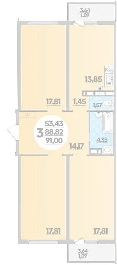 Фото №1: 3-комнатная квартира 91&nbsp;м², 1/8&nbsp;эт. - Лабинск, мкр. ЖК Первый, ул. Калинина, 309